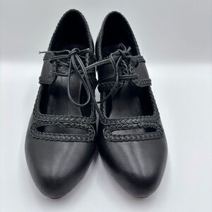 Bali Elf Handmade Black Leather Mary Jane High Heels Sz 10.5